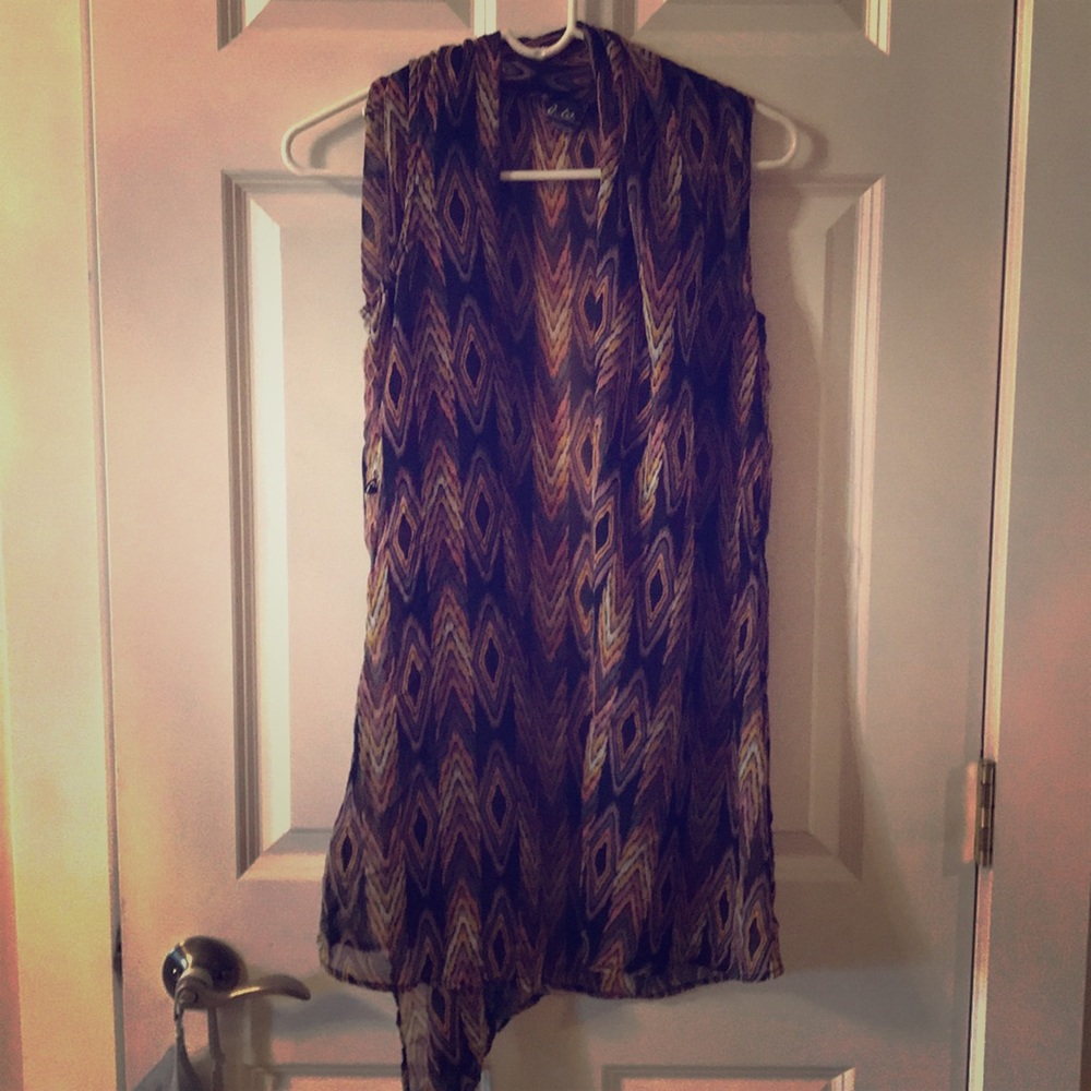 Sheer Aztec Print Sleeveless Cardigan